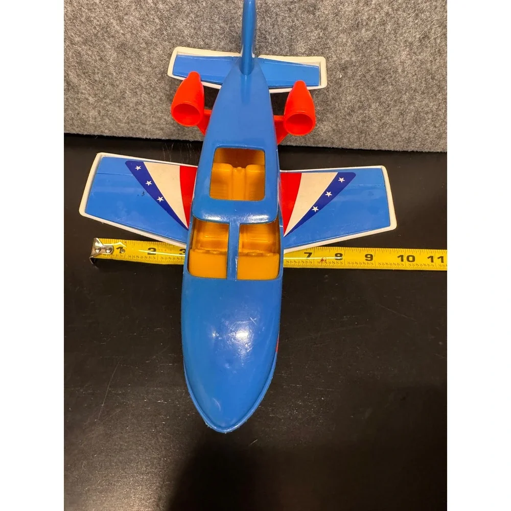 Vintage Processed Plastic Co Blue Stars & Stripes Toy Airplane Jet Made in USA